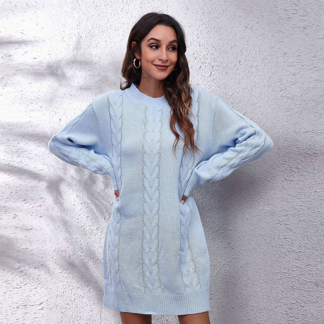 Damen Strickkleid mit Zopfmuster und lässigem Schnitt EB