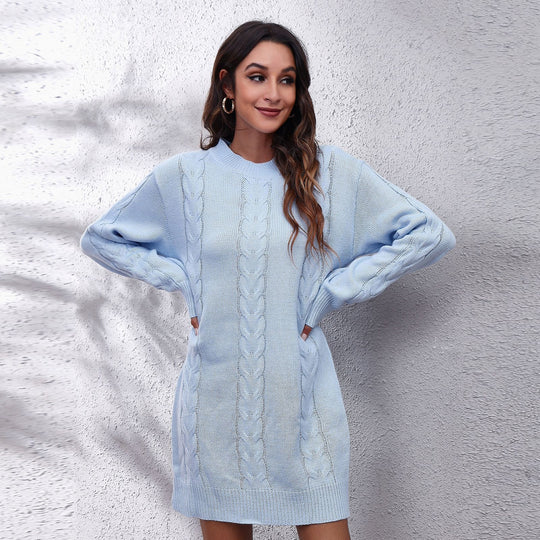 Damen Strickkleid mit Zopfmuster und lässigem Schnitt EB