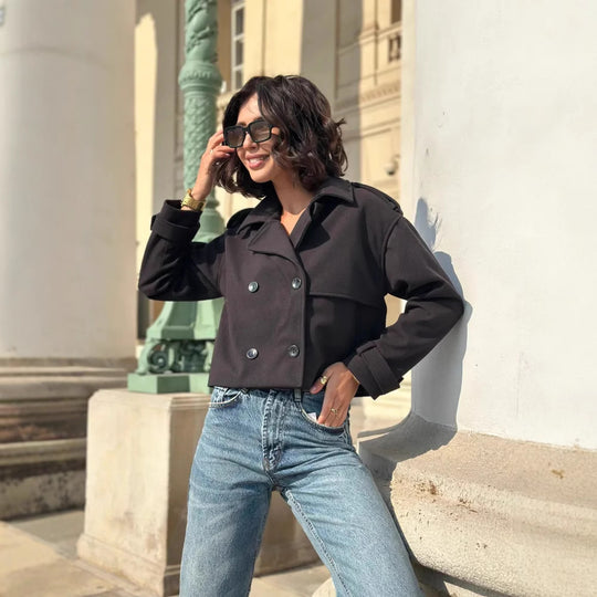 Damen Modische Kurzjacke mit doppelter Knopfleiste und lässigem Schnitt EB
