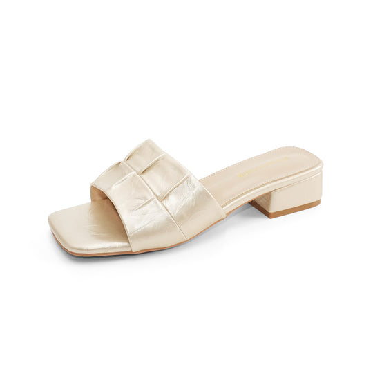Damen elegante Mules mit modischem Faltendesign und komfortablem Blockabsatz EB