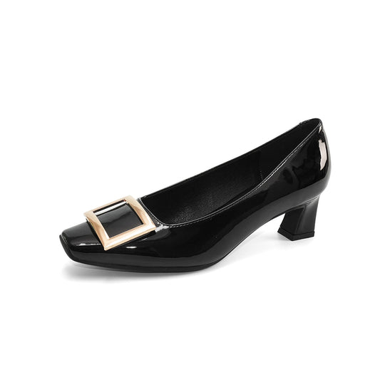 Damen elegante Pumps mit quadratischer Kappe und dekorativem Schnallenakzent EB