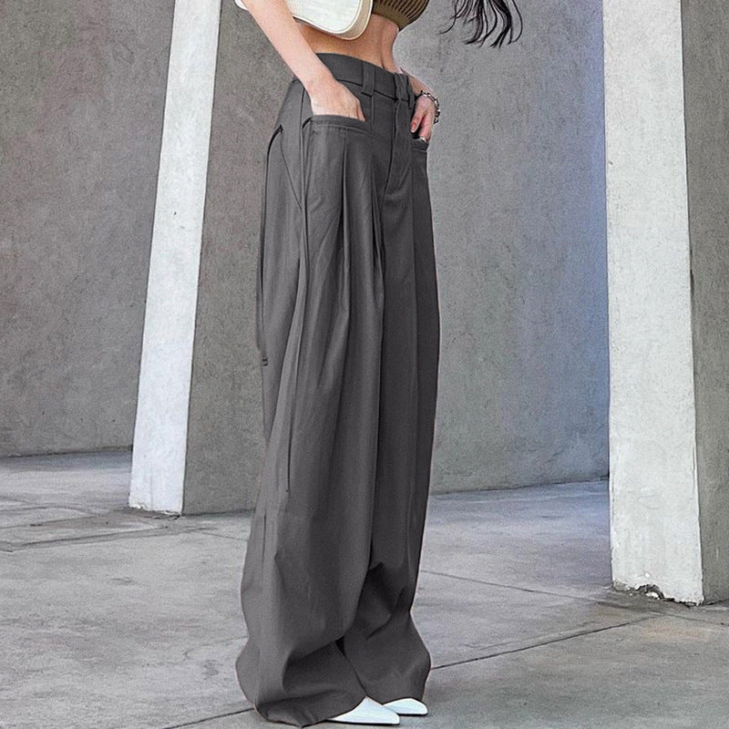 Damen nan hochtaillierte weite Bundfaltenhose mit Cargo‑Details, Gürtelschlaufen und geradem Beinschnitt EB