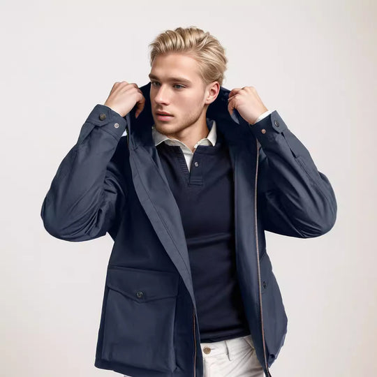 Herren strapazierfähige Multifunktionsjacke mit verstellbarem Kapuzenkragen und großzügigen Taschen EB