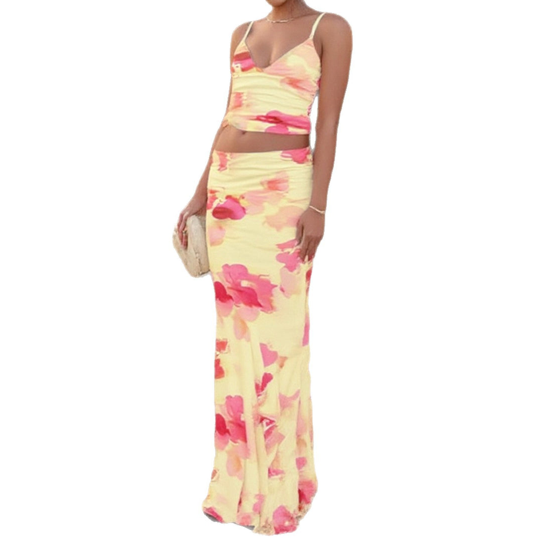 Damen Elegantes Blumenkleid mit schmaler Silhouette und Spaghetti-Trägern EB