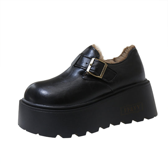 Damen Plattform Clogs mit luxuriösem Kunstfell-Innenfutter und stylischem Riemen EB