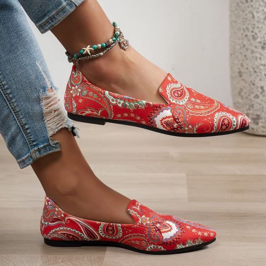 Damen Elegante und modische Slip-On Ballerinas mit Paisleymuster EB