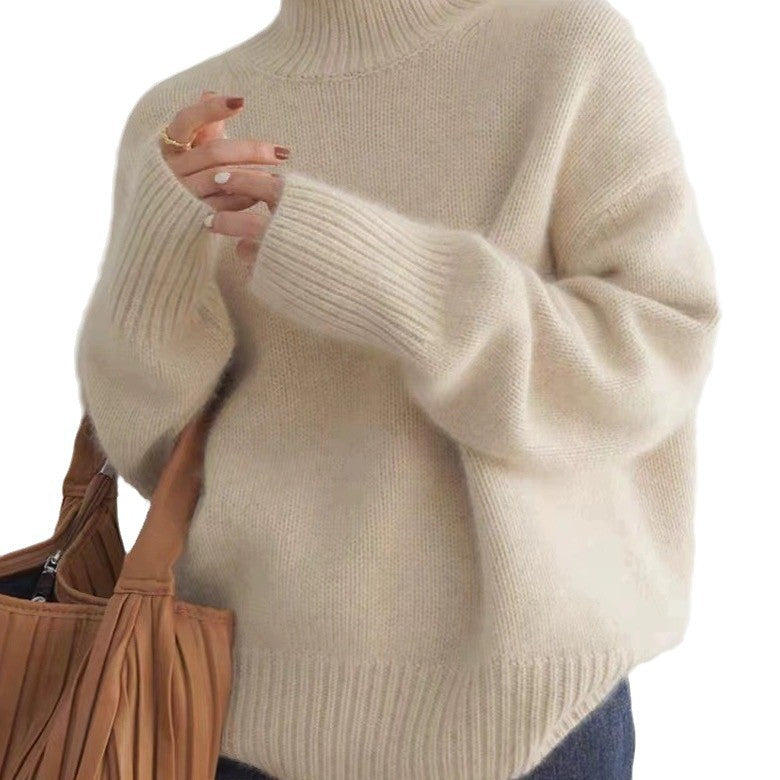 Damen Oversize Feinstrickpullover mit hohem Rollkragen und Seitenschlitzen EB