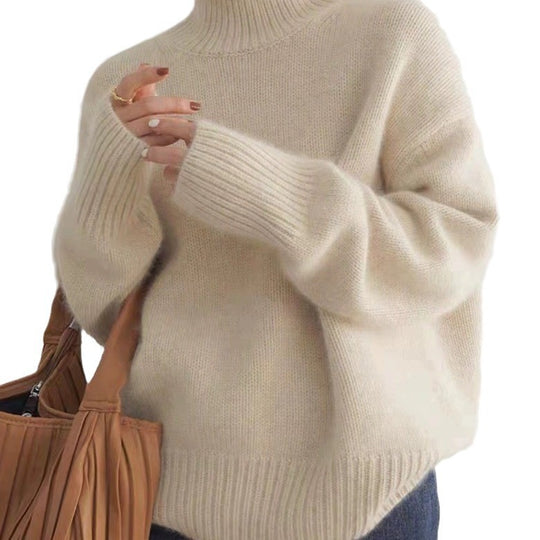 Damen Oversize Feinstrickpullover mit hohem Rollkragen und Seitenschlitzen EB