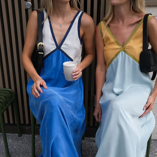 Damen Maxikleid mit tiefem V-Ausschnitt und fließendem Schnitt EB