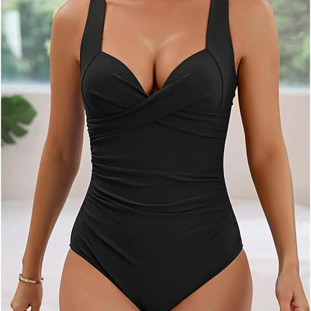 Damen figurbetonender Badeanzug mit drapierter Front EB