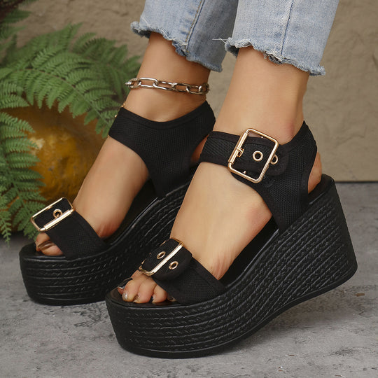 Damen Wedge-Sandalen mit verstellbaren Schnallen und rutschfester Sohle EB