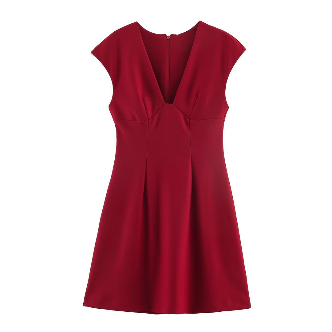 Damen elegantes Kurzkleid mit V-Ausschnitt und A-Linien-Schnitt EB