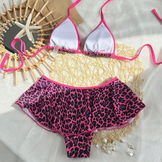 Damen Bikini-Set mit gepunktetem Oberteil und voluminösem Rock EB