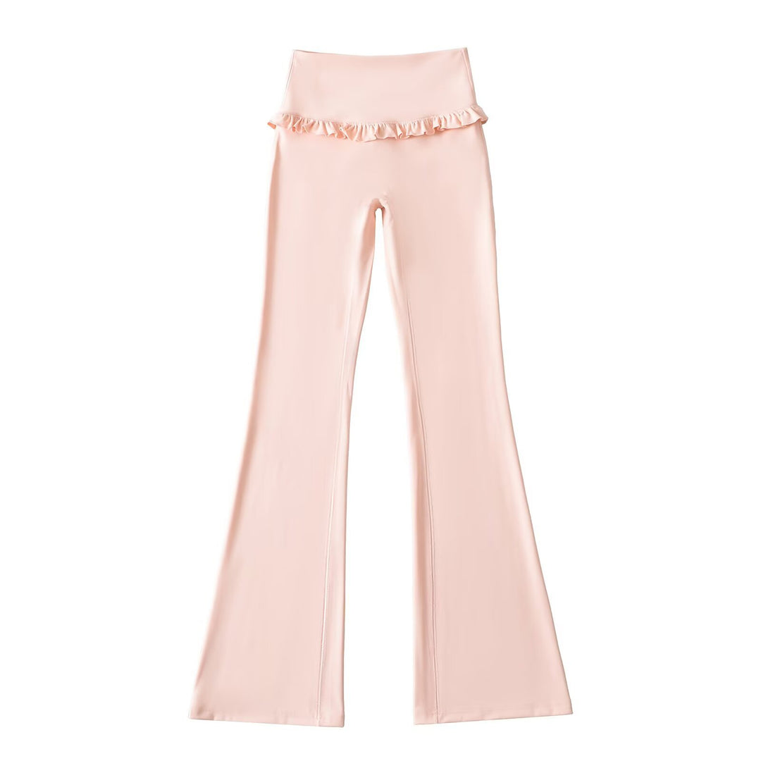 Damen Hochtaillierte Bootcut-Leggings mit Rüschendetails EB