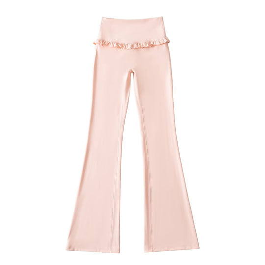Damen Hochtaillierte Bootcut-Leggings mit Rüschendetails EB