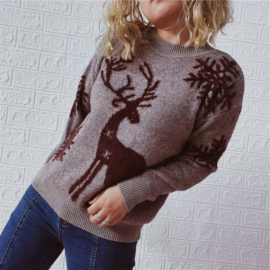 Damen Weihnachtspullover mit festlichem Rentierdesign und hochwertiger Strickqualität EB