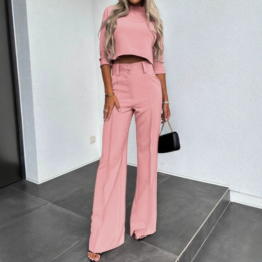 Damen Kombination aus cropped Oberteil und weit geschnittenen Hose EB