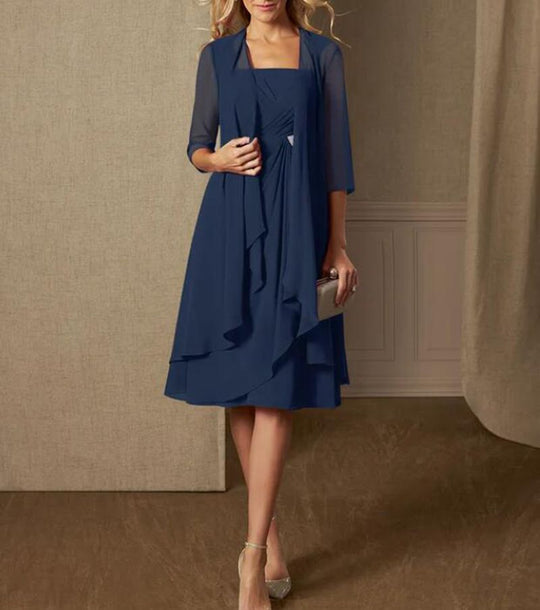 Damen festliches Maxikleid mit einem eleganten Wickeldesign und transparenter Ärmeln Heidi-Mode