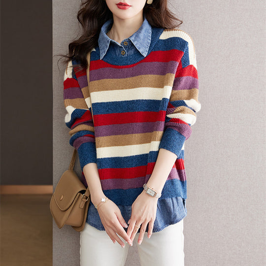 Damen gestreifter Strickpullover mit lässigem Schnitt und angenehmem Tragegefühl EB
