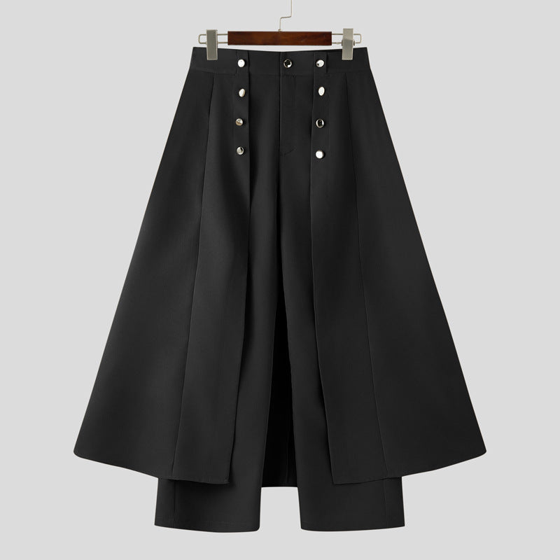 Damen nan taillenhoher ausgestellter Midi-Wickelrock mit innerer Culotte und Zierknopfleiste EB