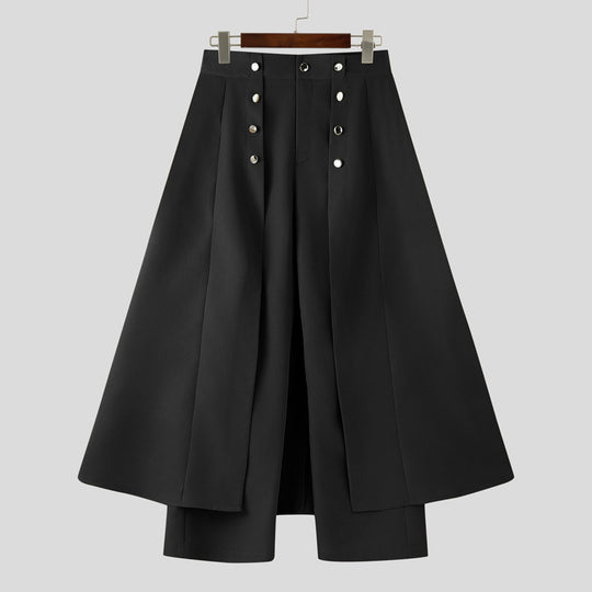 Damen nan taillenhoher ausgestellter Midi-Wickelrock mit innerer Culotte und Zierknopfleiste EB