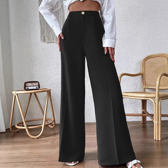 Damen Weit geschnittene Hose mit elegantem Hochbund und dekorativem Knopf EB