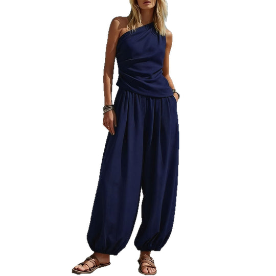 Damen Elegantes Einteiler-Outfit mit Fließendem Schnitt und One-Shoulder-Design EB