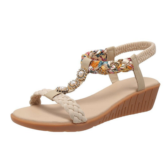 Damen Geschlossene Wedge-Sandalen mit dekorativem Zopfmuster und Anwendungen EB