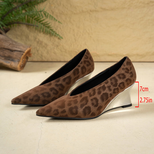 Damen elegante Wedge-Pumps mit Leopardenmuster EB
