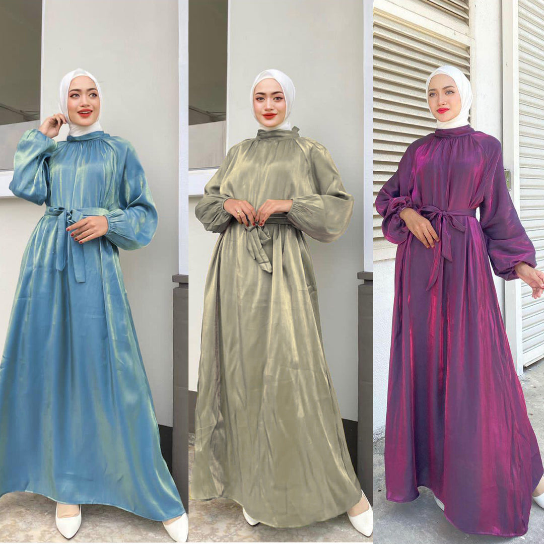 Damen Elegantes Langarmkleid mit Taillengürtel EB