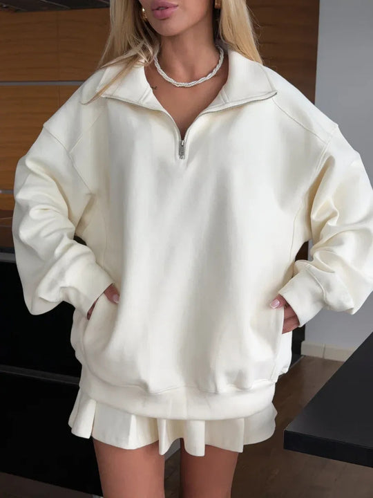 Damen Oversized Sweatkleid mit halbem Reißverschluss und Stehkragen Eichborn Berlin