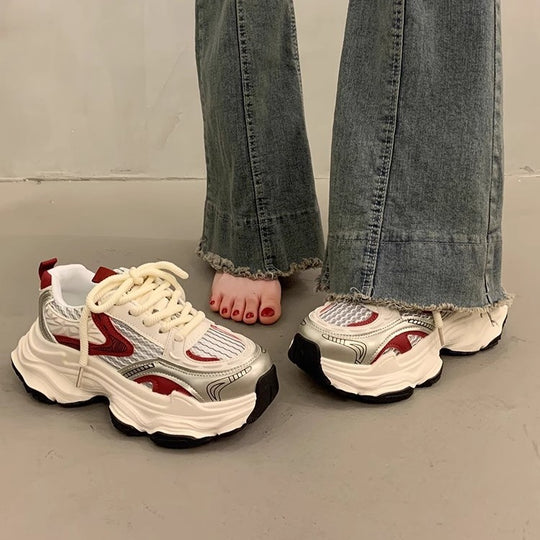 Damen Sportliche Chunky Sneakers mit atmungsaktiver Oberfläche und dämpfender Sohle EB