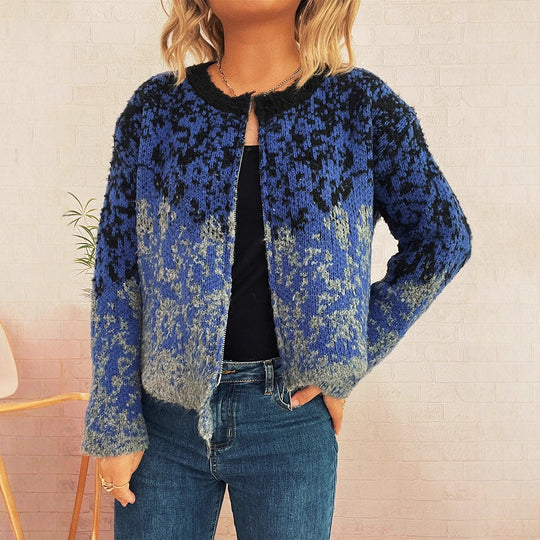 Damen Grob gestrickte Jacke im modernen Farbverlauf EB