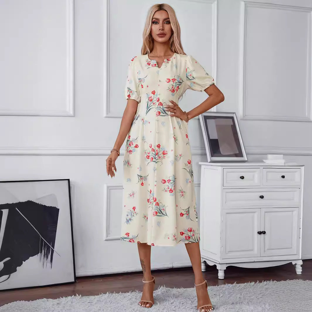 Damen Midi-Kleid mit floralen Akzenten EB