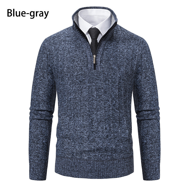 Herren Strickpullover mit hochabschließendem Kragen und Reißverschluss Taschen EB