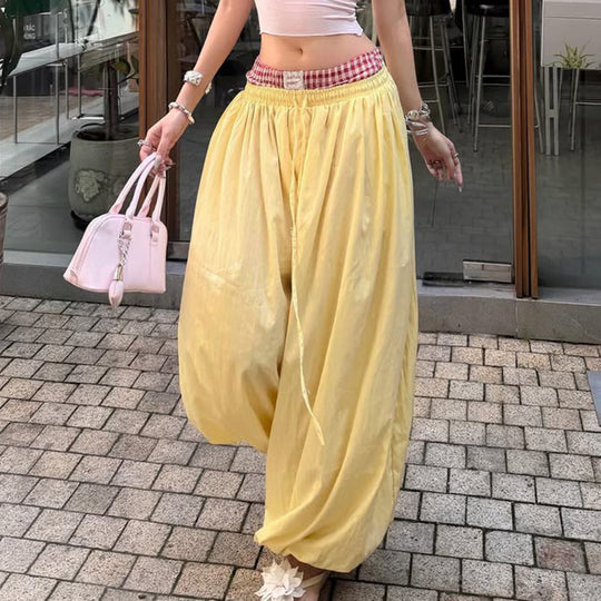 Damen Bequeme Palazzo-Hosen mit elastischem Bund und verstellbarem Kordelzug EB