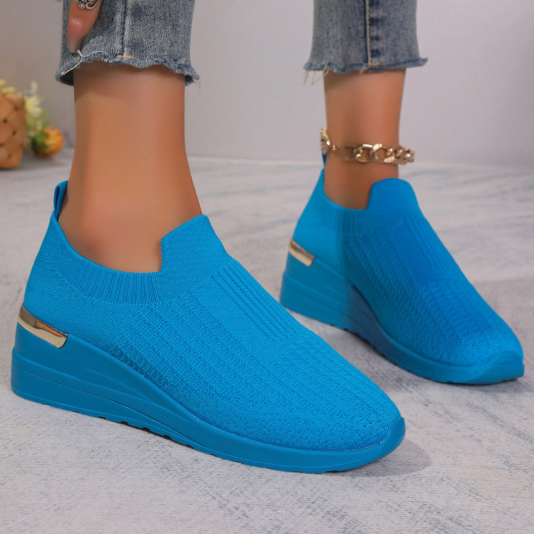 Damen  Sock-Sneaker mit elastischem Strickoberteil Leopardmuster und keilprofilsohle EB