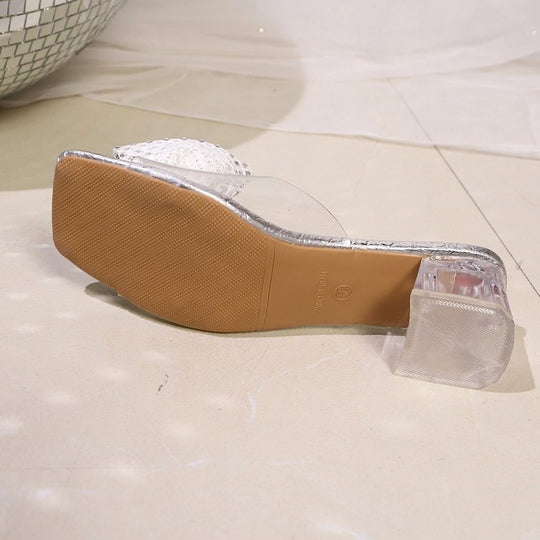 Damen Glamouröse Slides mit funkelnder Schleifen-Applikation EB