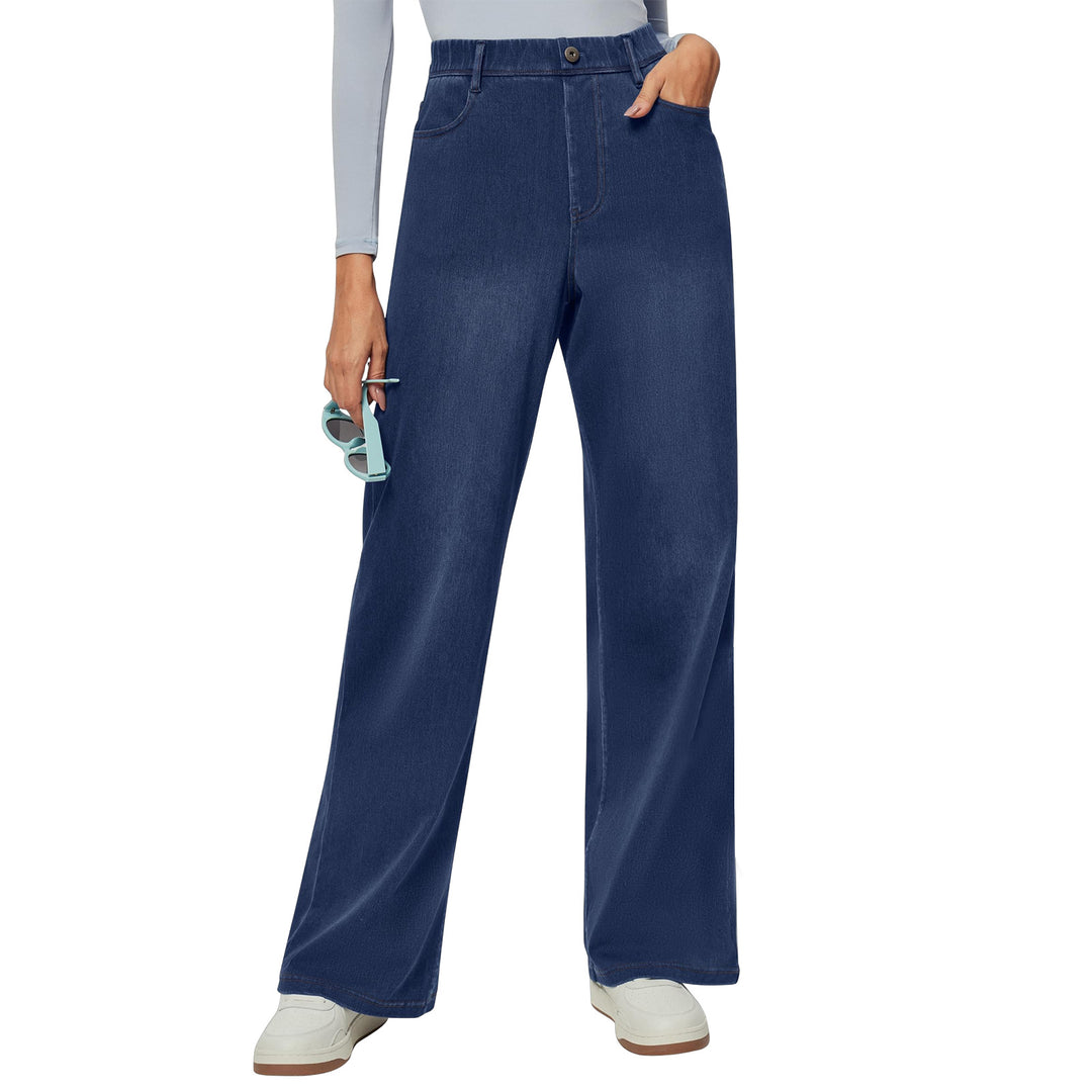 Damen weite Jeanshose mit hohen Bündchen und komfortablem Schnitt EB