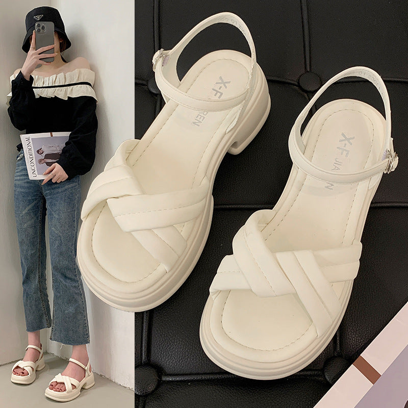 Damen Sandalen mit elegantem Kreuzriemen und komfortablem Blockabsatz EB