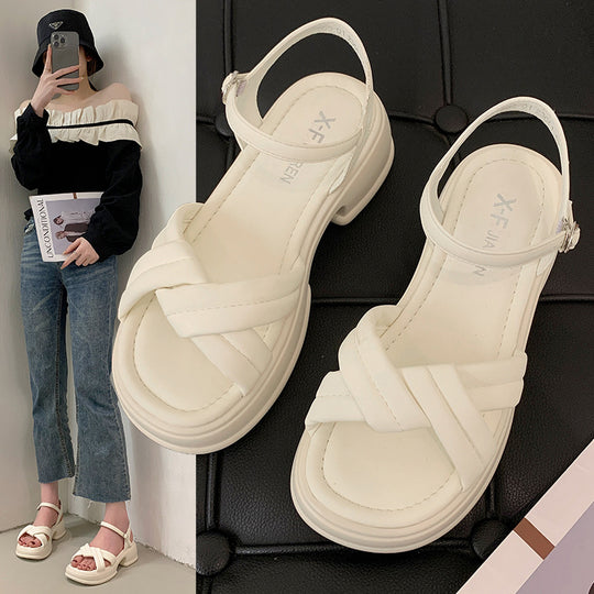 Damen Sandalen mit elegantem Kreuzriemen und komfortablem Blockabsatz EB