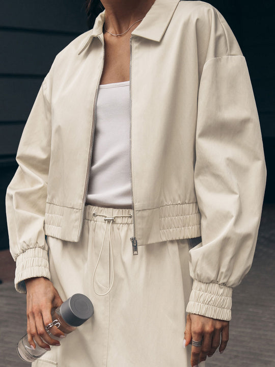 Damen Modischer cropped Windbreaker mit elastischen Bündchen EB