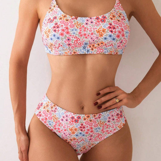 Damen Bikini-Set mit floralen Mustern und hoher Taille EB