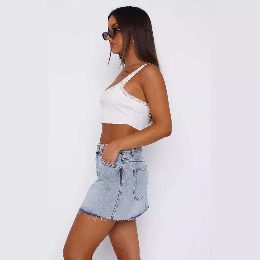 Damen-Crop-Top mit Häkelrand und minimalistischer Silhouette EB