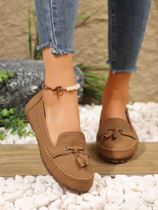 Damen bequeme Mokassins mit flexibler Sohle und eleganter Knoten-Applikation EB
