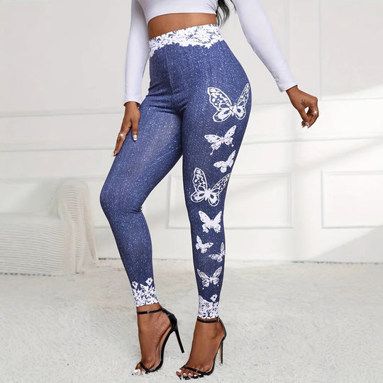 Damen Leggings mit hohem Taillenbund und femininen Spitzenakzenten EB