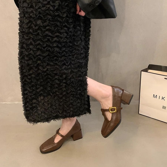 Damen elegante Mary Jane Pumps mit auffälliger Schnalle EB