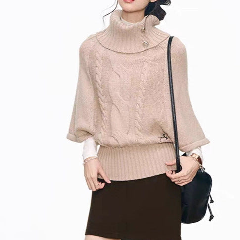 Damen Strickkleid mit voluminösen Ärmeln und elegantem Rollkragen EB