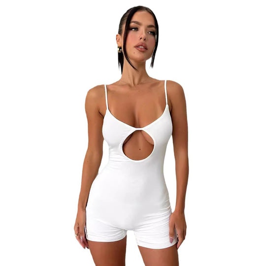 Damen figurbetonter Jumpsuit mit verführerischem Cut-Out und Spaghettiträgern EB