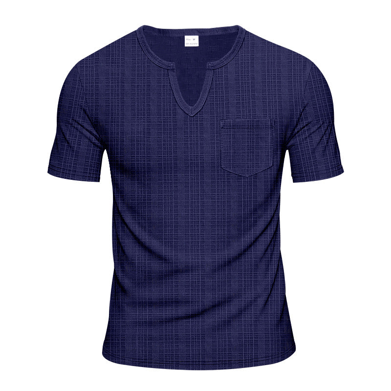Herren Kurzarm-Henley-T-Shirt mit modernem V-Ausschnitt und praktischer Brusttasche EB
